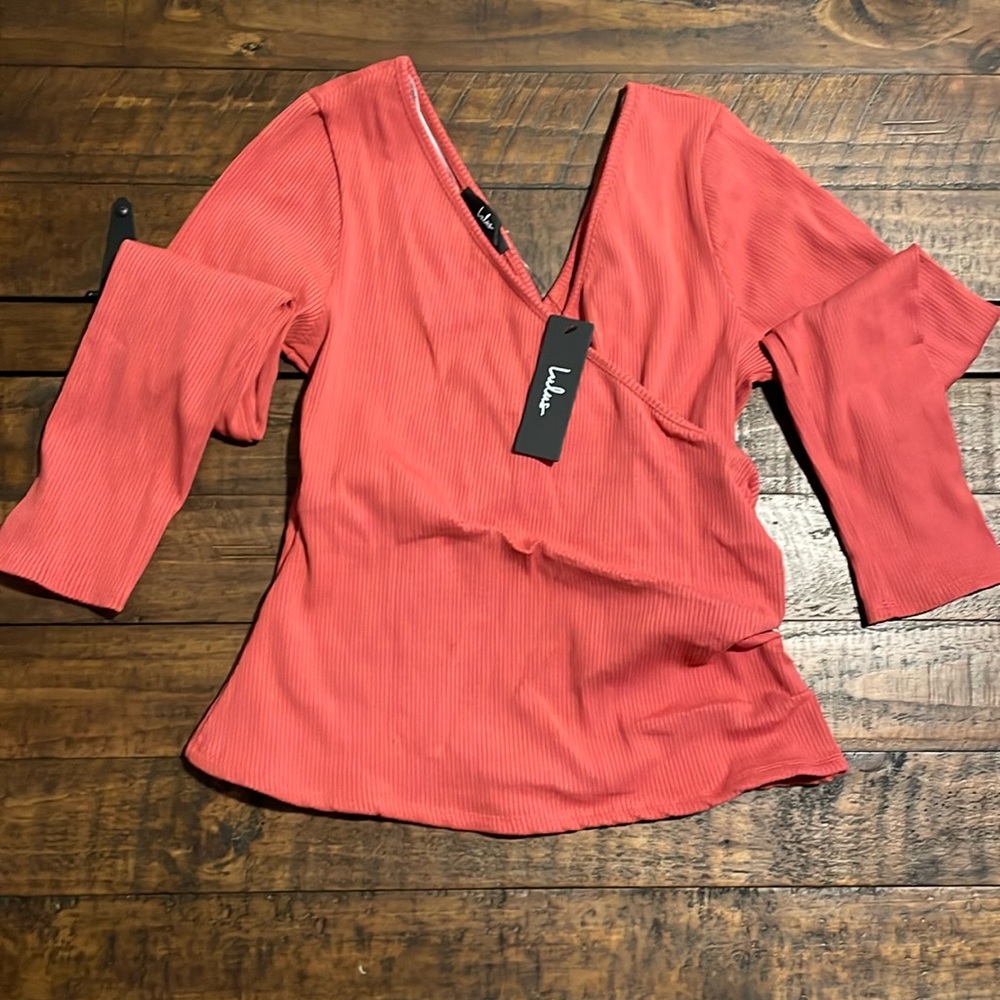 NWT Lulus V neck cross long sleeve shirt